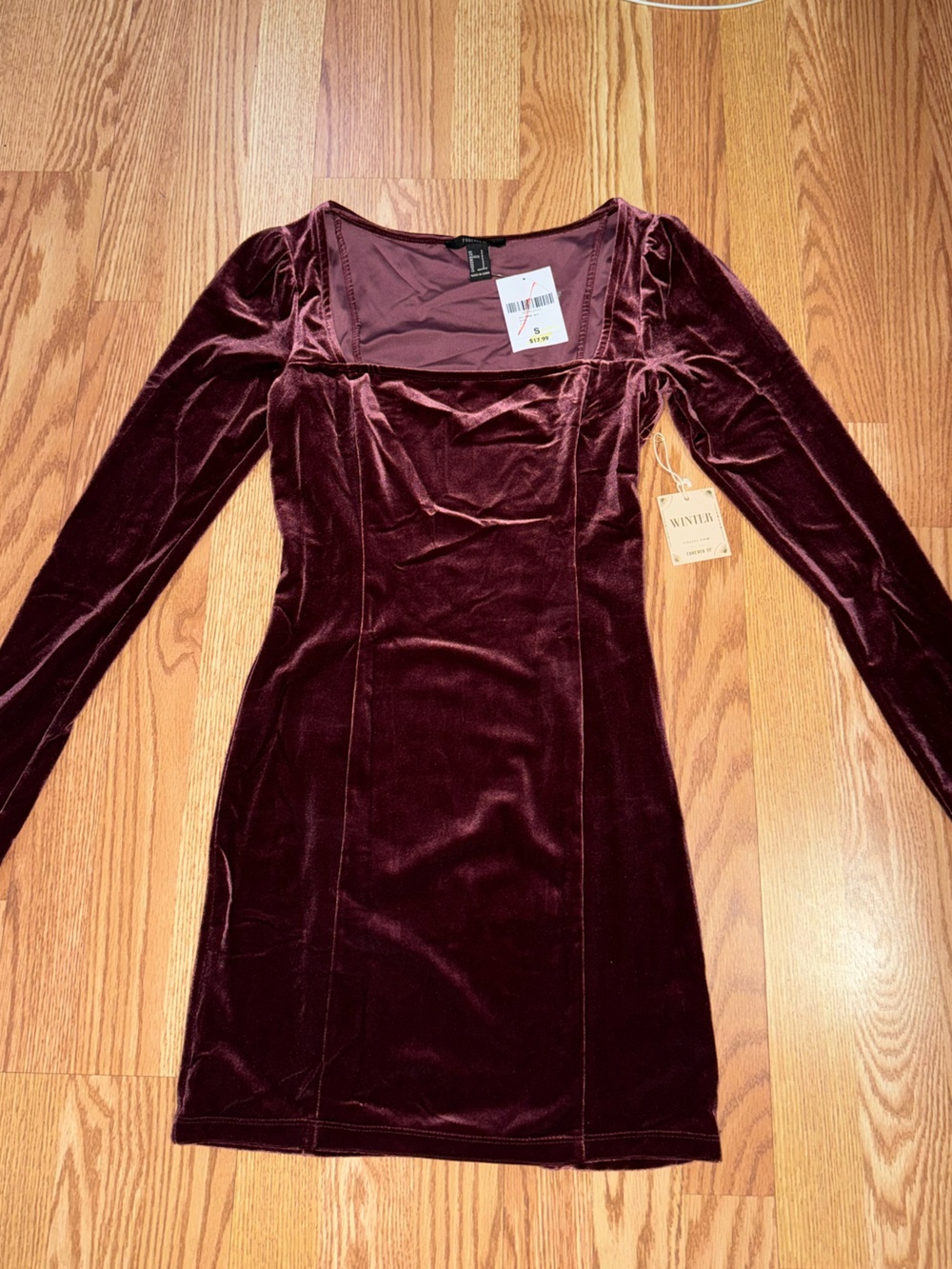 Forever 21 Burgundy Velvet Long Sleeve Dress